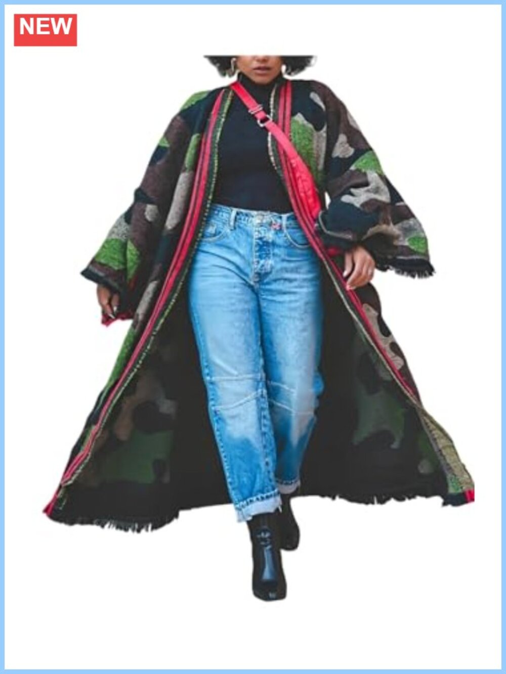 Open Front Fringe Knit Poncho Cardigan Long Duster Cape Sweater